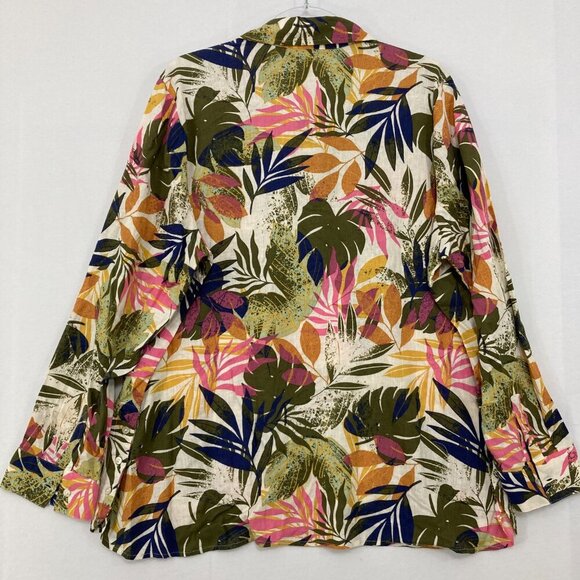 Naturals d&co. size XL Tropical Leaf Print Linen Blend Popover Blouse Vacation - Picture 9 of 11
